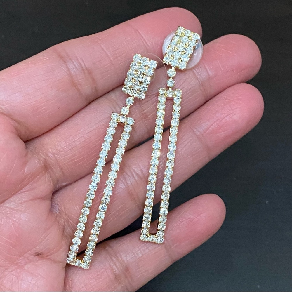 Clear Rhinestones Rectangular Drop Earrings - image 4